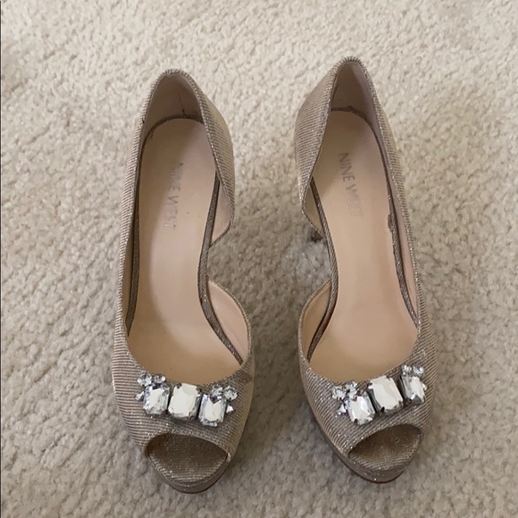 Nine West Shoes - Nine West jeweled heels silver size 6